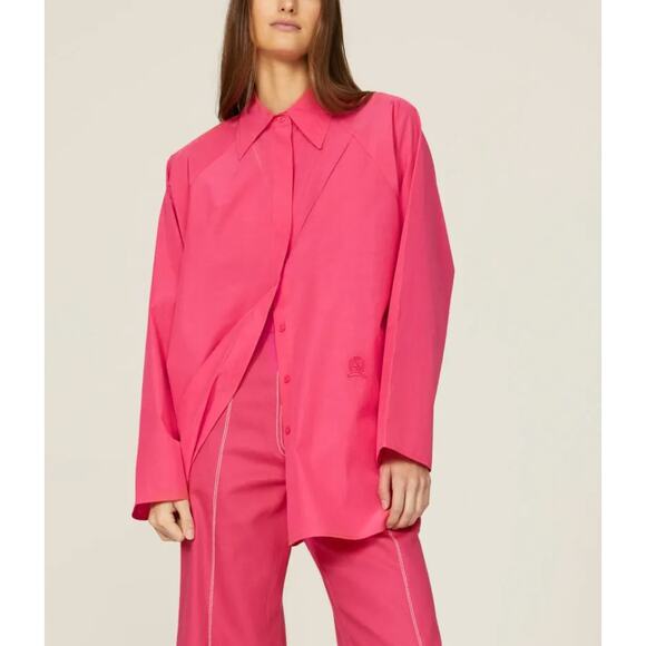 Tommy Hilfiger Shirt Womens 32 XX Small Pink Silk Explorer Oversized Button Down - Picture 1 of 9
